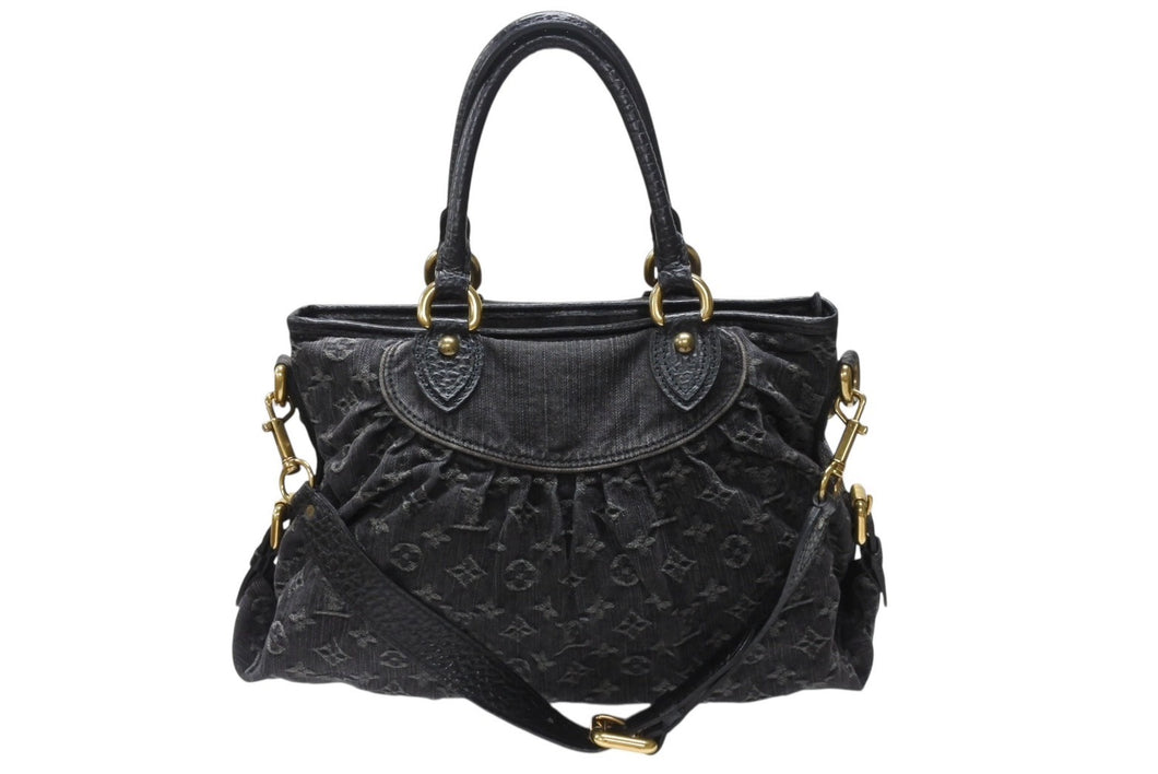 極美品 LOUIS VUITTON ルイヴィトン ネオカヴィMM 2WAYバッグ M95351 モノグラム デニム ブラック ゴールド金具 中古 4b004888