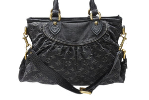 極美品 LOUIS VUITTON ルイヴィトン ネオカヴィMM 2WAYバッグ M95351 モノグラム デニム ブラック ゴールド金具 中古 4b004888