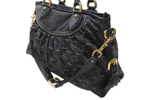 極美品 LOUIS VUITTON ルイヴィトン ネオカヴィMM 2WAYバッグ M95351 モノグラム デニム ブラック ゴールド金具 中古 4b004888