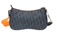Load image into Gallery viewer, 極美品 Christian Dior クリスチャンディオール フライトライン ショルダーバッグ トロッター レザー キャンバス ネイビー オレンジ シルバー金具 中古 4b004892