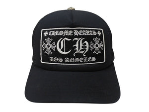 極美品 CHROME HEARTS クロムハーツトラッカーキャップ ロサンゼルス限定 CHロゴ刺繍 クロスボール シルバー 925 ブラック 中古 4b004903