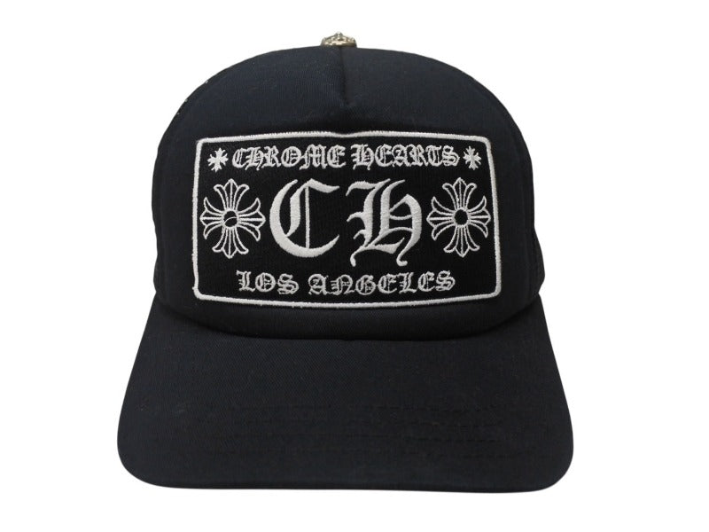 極美品 CHROME HEARTS クロムハーツトラッカーキャップ ロサンゼルス限定 CHロゴ刺繍 クロスボール シルバー 925 ブラック 中古 4b004903