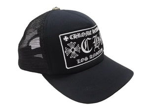極美品 CHROME HEARTS クロムハーツトラッカーキャップ ロサンゼルス限定 CHロゴ刺繍 クロスボール シルバー 925 ブラック 中古 4b004903