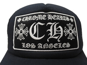 極美品 CHROME HEARTS クロムハーツトラッカーキャップ ロサンゼルス限定 CHロゴ刺繍 クロスボール シルバー 925 ブラック 中古 4b004903