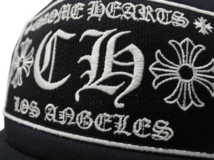 極美品 CHROME HEARTS クロムハーツトラッカーキャップ ロサンゼルス限定 CHロゴ刺繍 クロスボール シルバー 925 ブラック 中古 4b004903