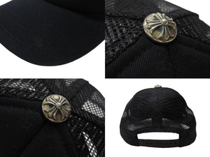 極美品 CHROME HEARTS クロムハーツトラッカーキャップ ロサンゼルス限定 CHロゴ刺繍 クロスボール シルバー 925 ブラック 中古 4b004903