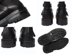 VERSACE ヴェルサーチ ハイカットブーツ ロゴ金具ベルト 赤ステッチ レザー金具 サイズ44 美品 中古 4b004913 