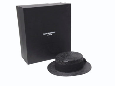 未使用 SAINT LAURENT サンローラン ラフィアハット 帽子 551676 4YB50 イタリア製レーヨンコットン ブラック サイズL 中古 4b004917 