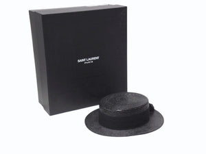 未使用 SAINT LAURENT サンローラン ラフィアハット 帽子 551676 4YB50 イタリア製レーヨンコットン ブラック サイズL 中古 4b004917 