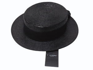 未使用 SAINT LAURENT サンローラン ラフィアハット 帽子 551676 4YB50 イタリア製レーヨンコットン ブラック サイズL 中古 4b004917 