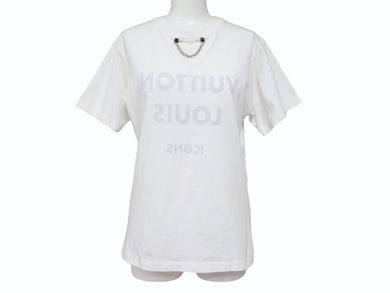 LOUIS VUITTON ルイヴィトン 21SS 半袖Tシャツ RW211W サイズXS チェーン 反転ロゴプリント ホワイト ブラック 美品 中古 4b004920