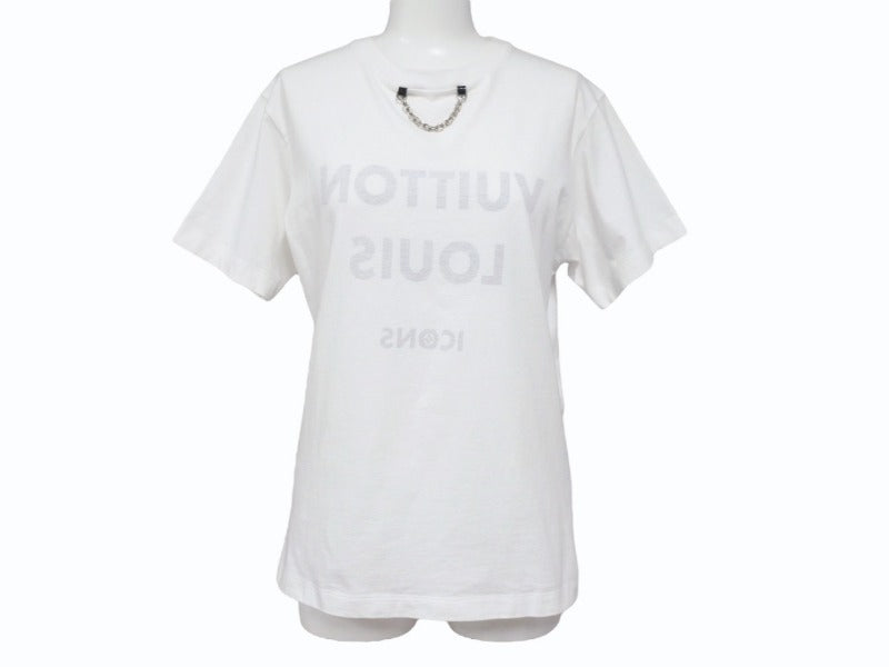 LOUIS VUITTON ルイヴィトン 21SS 半袖Tシャツ RW211W サイズXS チェーン 反転ロゴプリント ホワイト ブラック 美品 中古 4b004920