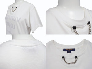 LOUIS VUITTON ルイヴィトン 21SS 半袖Tシャツ RW211W サイズXS チェーン 反転ロゴプリント ホワイト ブラック 美品 中古 4b004920