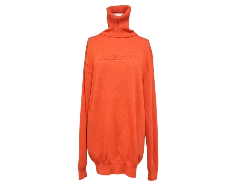 AMBUSH アンブッシュ ニット ハイネック ロゴ ウール ナイロン ポリウレタン レッド サイズ3 美品 中古 4b004922