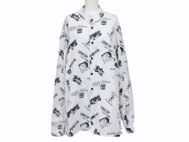 AMBUSH アンブッシュ 長袖シャツ 総柄プリント JAPAN製 コットン ホワイト ブラック サイズ2 美品 中古 4b004923