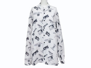 AMBUSH アンブッシュ 長袖シャツ 総柄プリント JAPAN製 コットン ホワイト ブラック サイズ2 美品 中古 4b004923