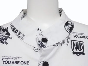AMBUSH アンブッシュ 長袖シャツ 総柄プリント JAPAN製 コットン ホワイト ブラック サイズ2 美品 中古 4b004923