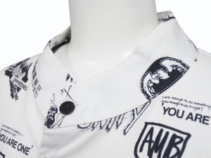 AMBUSH アンブッシュ 長袖シャツ 総柄プリント JAPAN製 コットン ホワイト ブラック サイズ2 美品 中古 4b004923