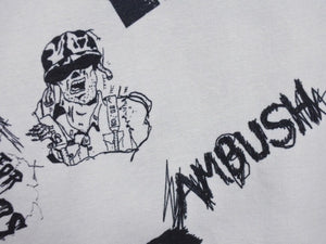 AMBUSH アンブッシュ 長袖シャツ 総柄プリント JAPAN製 コットン ホワイト ブラック サイズ2 美品 中古 4b004923