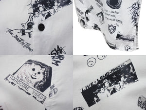 AMBUSH アンブッシュ 長袖シャツ 総柄プリント JAPAN製 コットン ホワイト ブラック サイズ2 美品 中古 4b004923