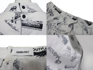 AMBUSH アンブッシュ 長袖シャツ 総柄プリント JAPAN製 コットン ホワイト ブラック サイズ2 美品 中古 4b004923