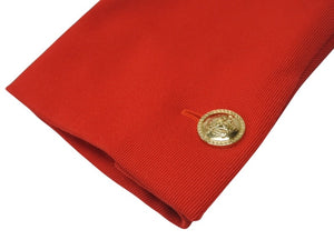 VERSACE ヴェルサーチ テーラードジャケット ラナウール レッド サイズ50 ゴールド金具 美品 中古 4b004928