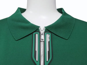 極美品 PRADA プラダ ジップアップ ポロシャツ 半袖 98339 トップス コットン グリーン サイズXL 中古 4b004932