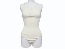 Load image into Gallery viewer, CELINE Bodysuit Top 2A08V372N Half-Zip Side Logo Cotton Rib Ivory Excellent Condition Pre-Owned 4b004935 