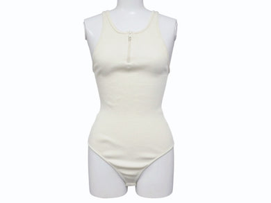 CELINE Bodysuit Top 2A08V372N Half-Zip Side Logo Cotton Rib Ivory Excellent Condition Pre-Owned 4b004935 