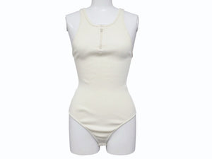 CELINE Bodysuit Top 2A08V372N Half-Zip Side Logo Cotton Rib Ivory Excellent Condition Pre-Owned 4b004935 