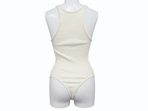 CELINE Bodysuit Top 2A08V372N Half-Zip Side Logo Cotton Rib Ivory Excellent Condition Pre-Owned 4b004935 