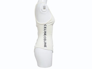 CELINE セリーヌ ボディスーツ トップス 2A08V372N ハーフジップ サイドロゴ コットンリブ アイボリー 美品 中古 4b004935