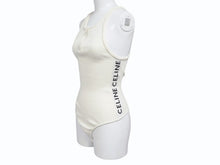 Load image into Gallery viewer, CELINE Bodysuit Top 2A08V372N Half-Zip Side Logo Cotton Rib Ivory Excellent Condition Pre-Owned 4b004935 