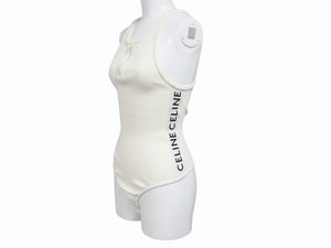 CELINE Bodysuit Top 2A08V372N Half-Zip Side Logo Cotton Rib Ivory Excellent Condition Pre-Owned 4b004935 