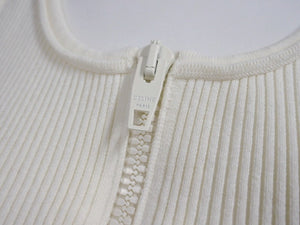 CELINE Bodysuit Top 2A08V372N Half-Zip Side Logo Cotton Rib Ivory Excellent Condition Pre-Owned 4b004935 