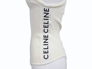 CELINE セリーヌ ボディスーツ トップス 2A08V372N ハーフジップ サイドロゴ コットンリブ アイボリー 美品 中古 4b004935