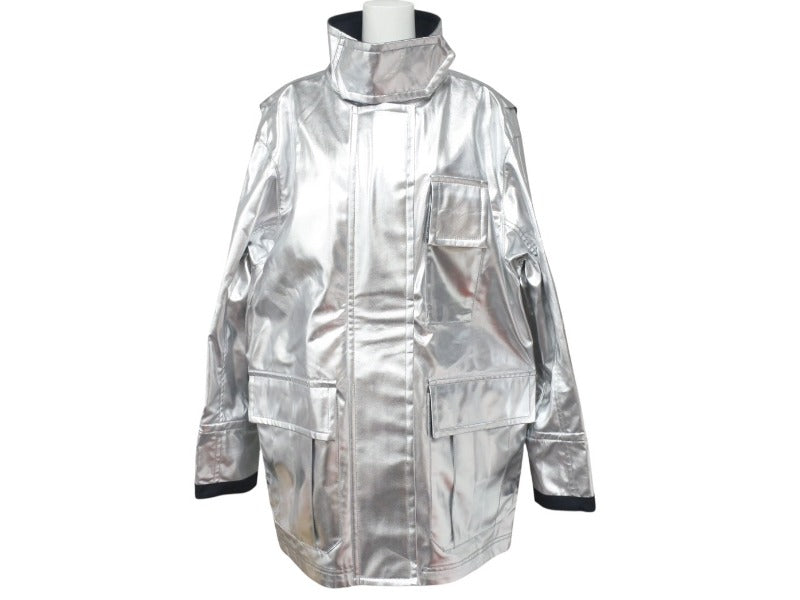 Calvin Klein カルバンクライン 比翼ジャケット アウター サイズ38 コットン ポリウレタンコーティング シルバー ブラック 美品 中古 4b004946
