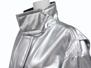 Calvin Klein カルバンクライン 比翼ジャケット アウター サイズ38 コットン ポリウレタンコーティング シルバー ブラック 美品 中古 4b004946