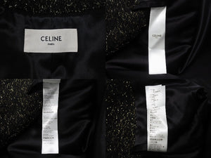 極美品 CELINE セリーヌ チェスターコート 2M159264F サイズ48 アクリル 金属繊維 ブラック ゴールド 中古 4b004947
