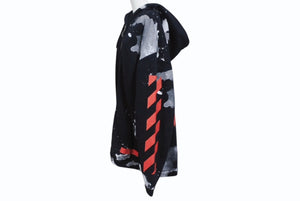 OFF-WHITE オフホワイト リキッド ペイント ジップアップ パーカー ブラック レッド コットン シルバー金具 サイズXL 美品 中古 4b004952