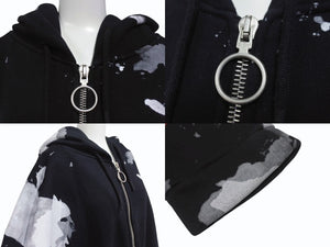 OFF-WHITE オフホワイト リキッド ペイント ジップアップ パーカー ブラック レッド コットン シルバー金具 サイズXL 美品 中古 4b004952