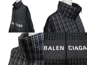 BALENCIAGA バレンシアガ 21SS トラックジャケット 612966 サイズL オーバーサイズ ブラック ロゴ刺繍 チェック柄 美品 中古 4b004962