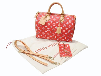 新品同様 LOUIS VUITTON ルイヴィトン スピーディ P9 バンドリエール40 M24420 2WAY ボストンバッグ レッド ゴールド金具 中古 4b004964