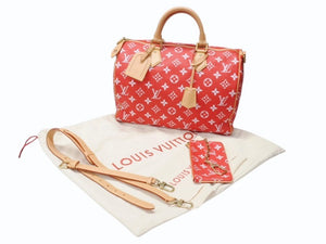 新品同様 LOUIS VUITTON ルイヴィトン スピーディ P9 バンドリエール40 M24420 2WAY ボストンバッグ レッド ゴールド金具 中古 4b004964