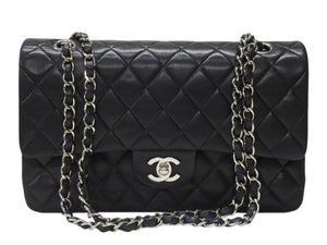 CHANEL シャネル マトラッセ25 Wフラップ Wチェーンショルダーバッグ 6番台 ココマーク ラムスキン ブラック 美品 中古 4b004966