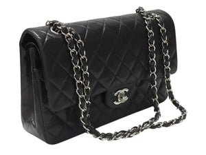 CHANEL シャネル マトラッセ25 Wフラップ Wチェーンショルダーバッグ 6番台 ココマーク ラムスキン ブラック 美品 中古 4b004966
