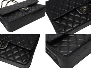 CHANEL シャネル マトラッセ25 Wフラップ Wチェーンショルダーバッグ 6番台 ココマーク ラムスキン ブラック 美品 中古 4b004966