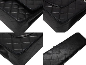 CHANEL シャネル マトラッセ25 Wフラップ Wチェーンショルダーバッグ 6番台 ココマーク ラムスキン ブラック 美品 中古 4b004966