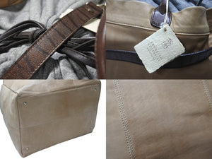 BRUNELLO CUCINELLI ブルネロクチネリ 2WAYバッグ レザー カシミヤ ベージュ ブラウン グレー アンティークシルバー金具 美品 中古 4b004967