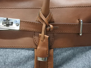 Brunello Cucinelli ブルネロクチネリ カントリーバッグ ビジネスバッグ レザー ウール ブラウン グレー シルバー金具 美品 中古 4b004968